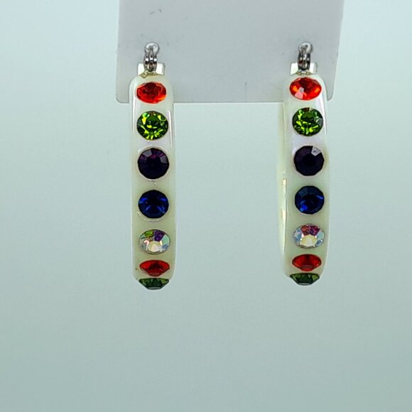 white opal 1.5 hoop  Lucite Acrylic wide Hoop winter multi color Fashion earring - Picture 3 of 4